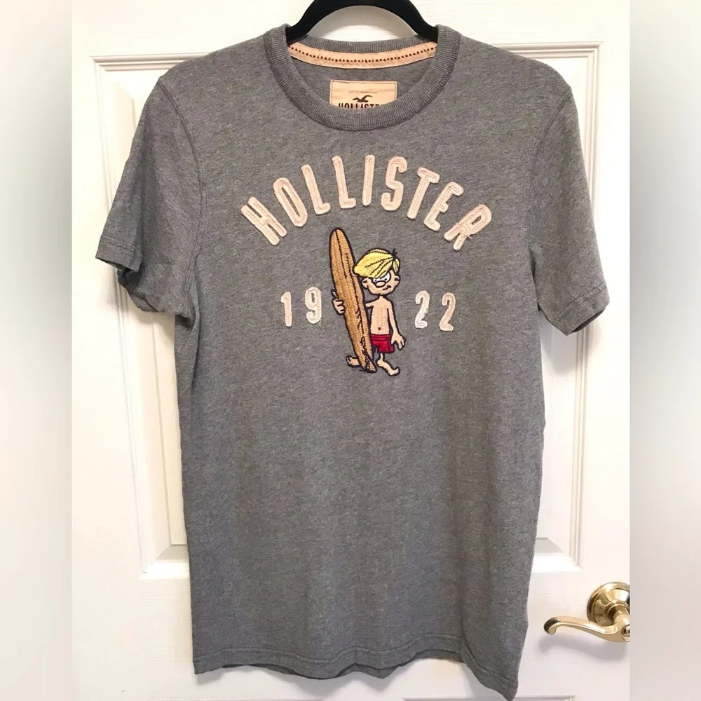Vintage Y2K Hollister Embroidered Surfer Man Tee Gray